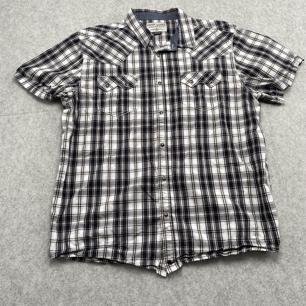 Cody James Shirt Mens XL Blue Plaid Western Snap Short Sleeve Cotton Casual